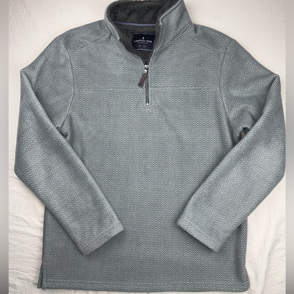 London‎ Fog Men's Gray Quarter-Zip fleece Sweater size Large